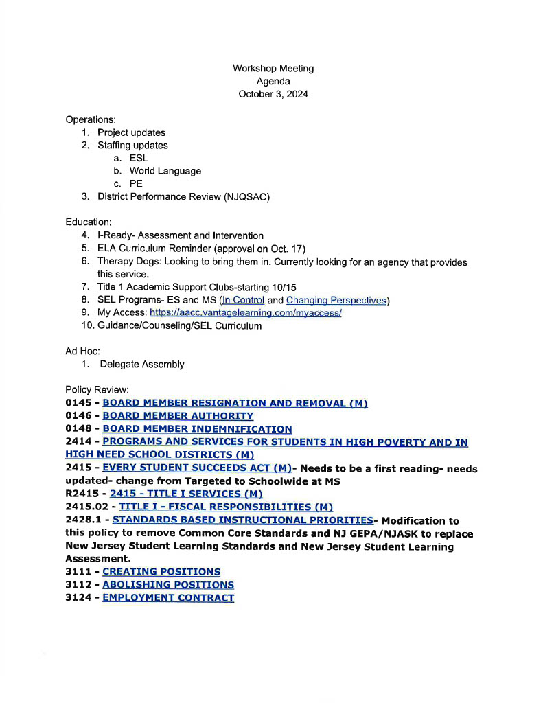 BOE Oct 3rd Agenda